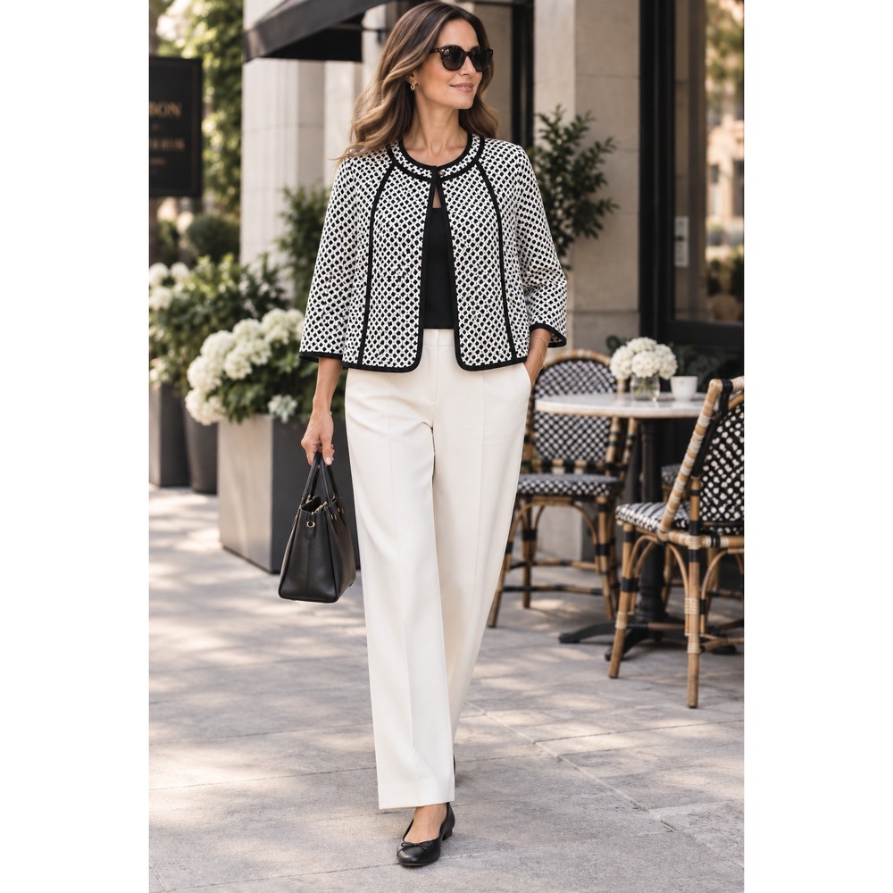 NWT Talbots Eyelet Embroidered Cotton Jacket Black White Contrast Trim 12